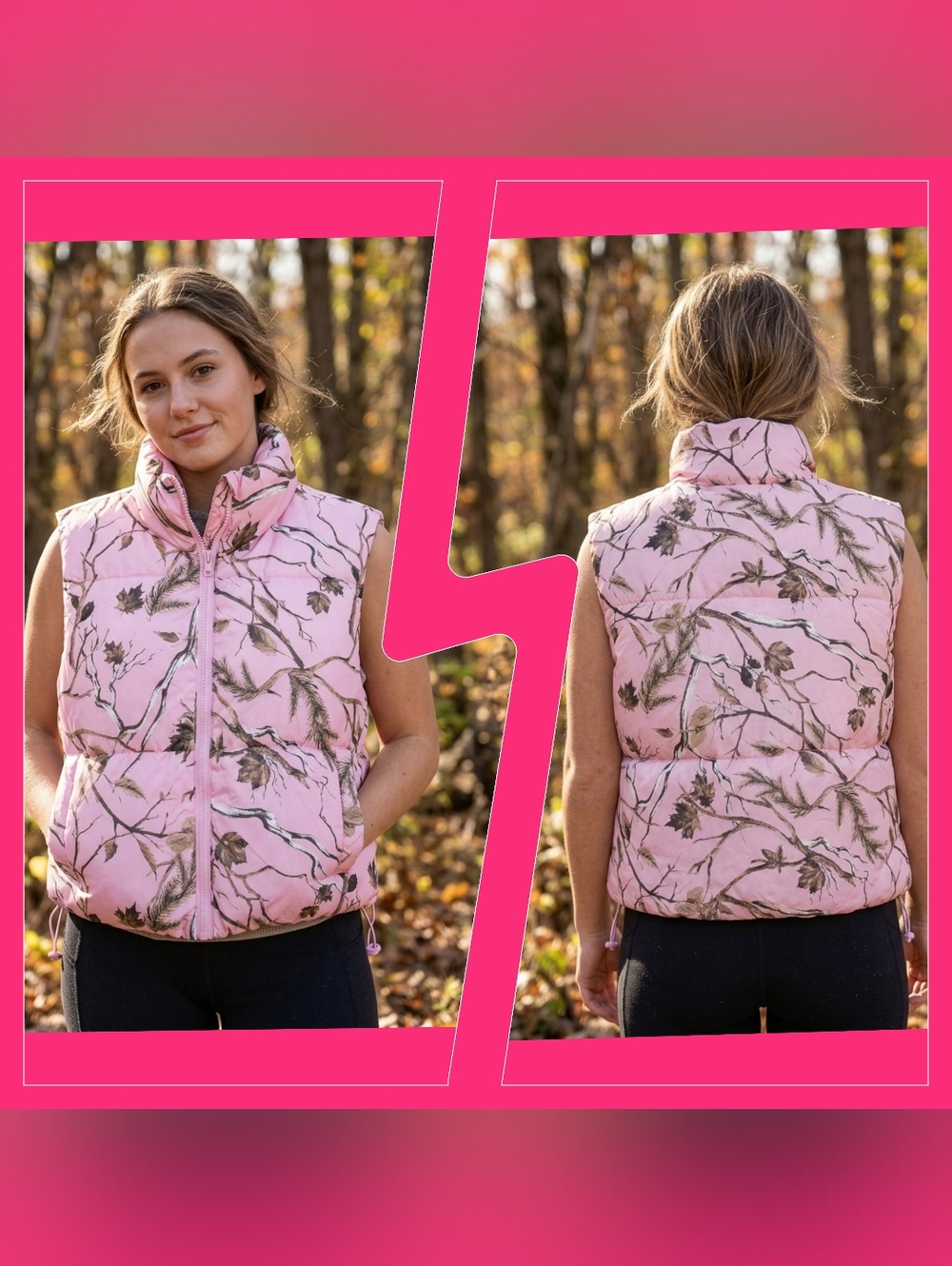 Stella Tweed Pink Camo Puffer Crop Vest S
